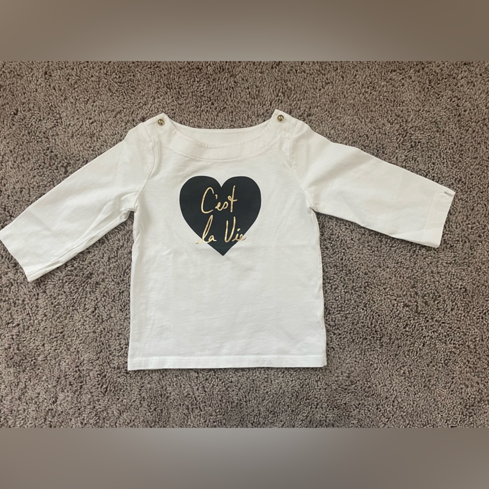 Janie and Jack 3/4 sleeve white boat neck tshirt.